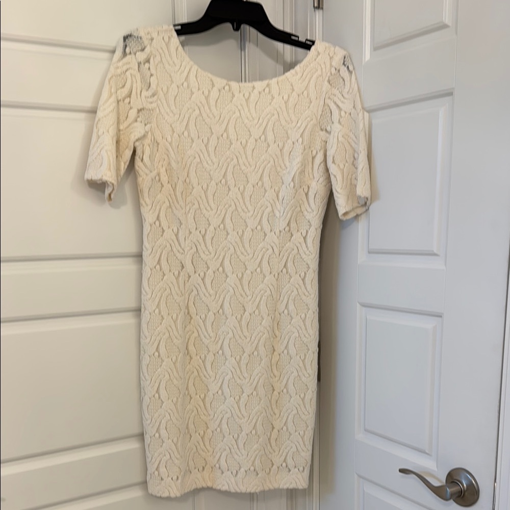 NWT Ann Taylor Cream LACE Sheath Dress Cold Shoulder Mini